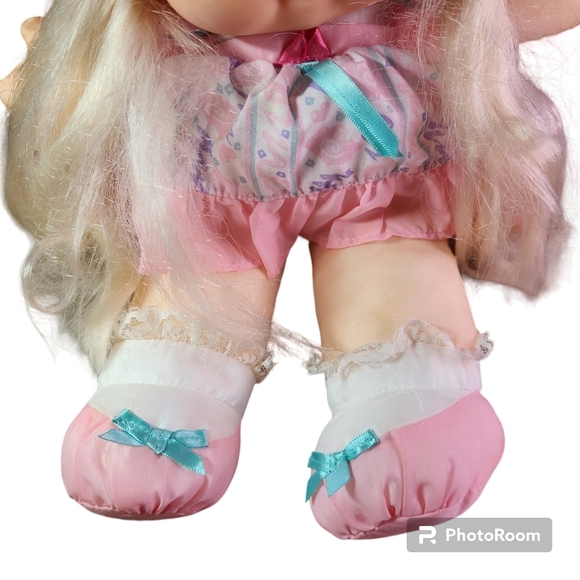 2/$30 Vintage 1992 Fisher Price Puffalump Kids Pink Soft Doll Dress Blonde Baby - Picture 5 of 9